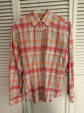 J. Crew Coral, medium, Yellow and Light orange Plaid Button-Down Shirt